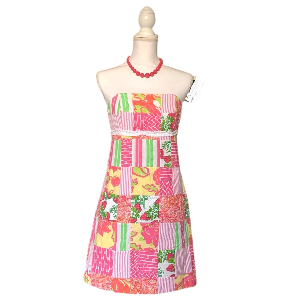 Lilly Pulitzer "Bowen" Strapless Patchwork Dress